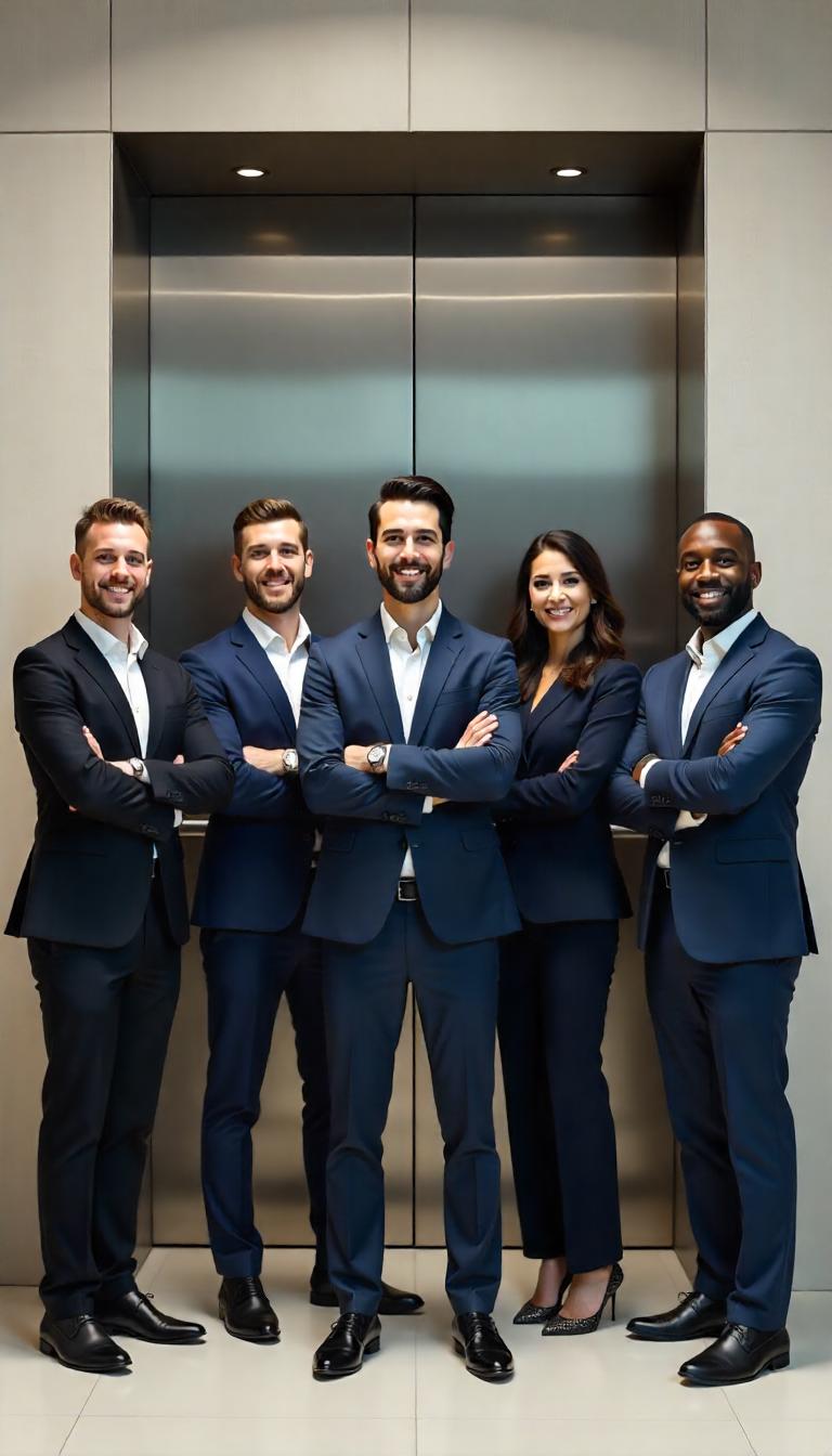 Imagem ilustrativa de uma equipe diversa de pessoas que trabalham em uma empresa de elevadores e plataformas de acessibilidade